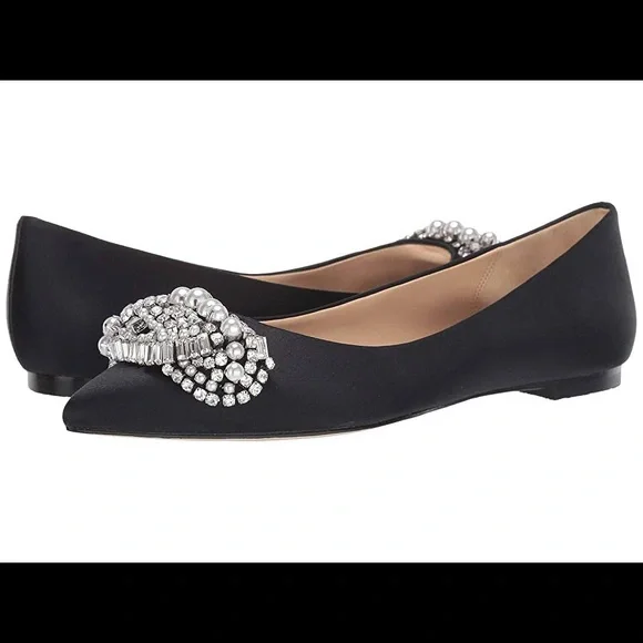 Badgley Mischka Octavia flats embellished black satin size 7 - Picture 3 of 8